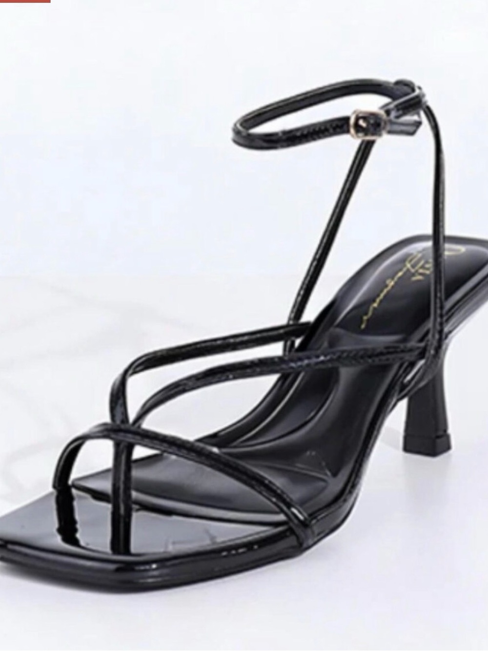 Black Strappy Square-Toe Kitten Heel Sandals Women's Size 10, 90s Minimalist